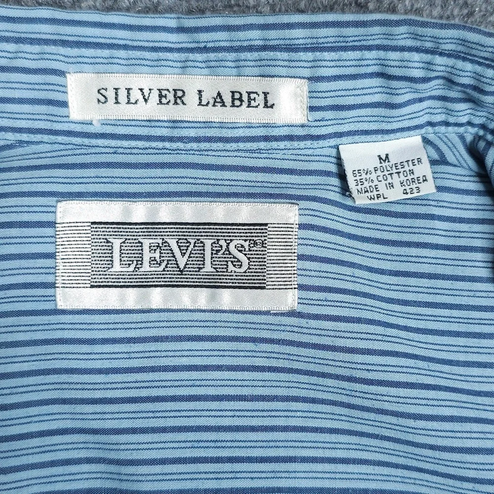 Vintage Levis Silver Label Shirt Mens Medium M Blue Grey Striped Button Down 90s